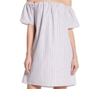 Bobeau NWT Pinstripe Off Shoulder Summer Dress Cotton Red White Blue Size XL